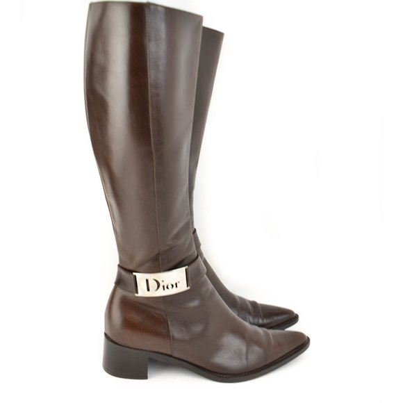 Dior Women's Dark Brown Leather Heeled Boots - Picture 2 of 11